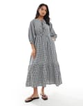 [New Look Petite] New Look Petite tie front smock midi dress in black gingham 18 Black pattern