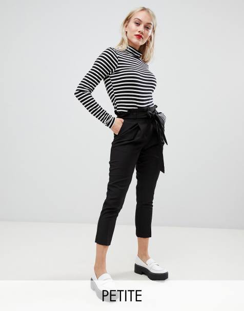 New Look Petite tie waist trousers in black