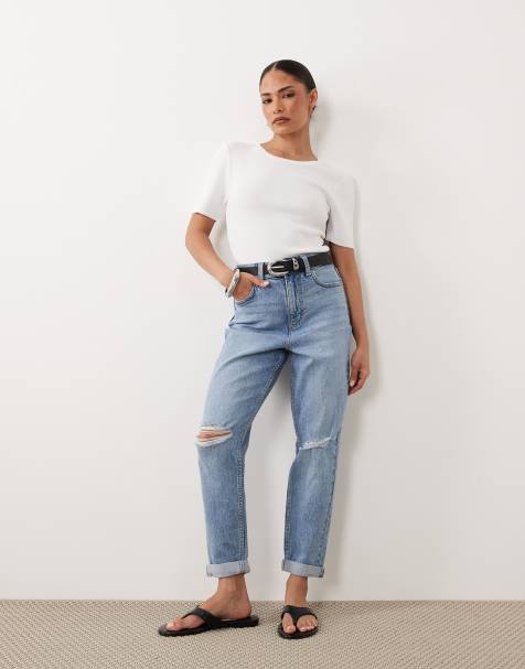New Look Petite tori ripped mom jean in blue - view 1