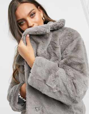 new look petite grey fur coat