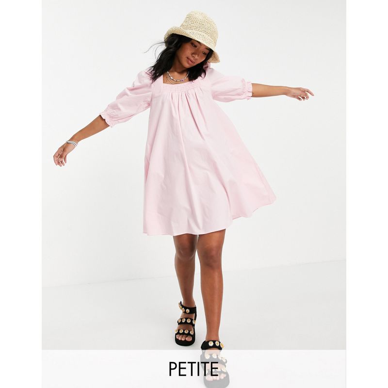 Donna Vestiti New Look Petite - Vestito corto con scollo squadrato arricciato sul retro rosa medio