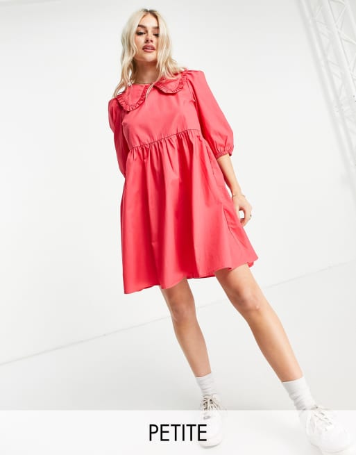 New Look Petite - Vestito in popeline a tinta unita rosa con colletto