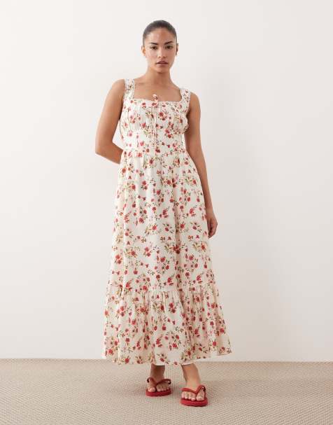 New Look Petite - Vestito midi color crema con spalline sottili e corsetto a fiorellini - view 1