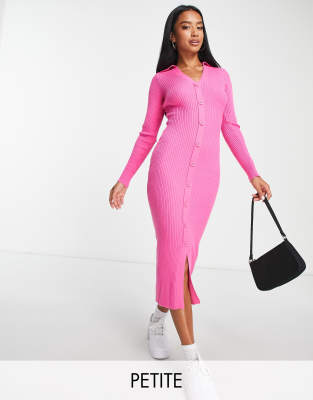New Look Petite - Vestito midi rosa chiaro con colletto e bottoni