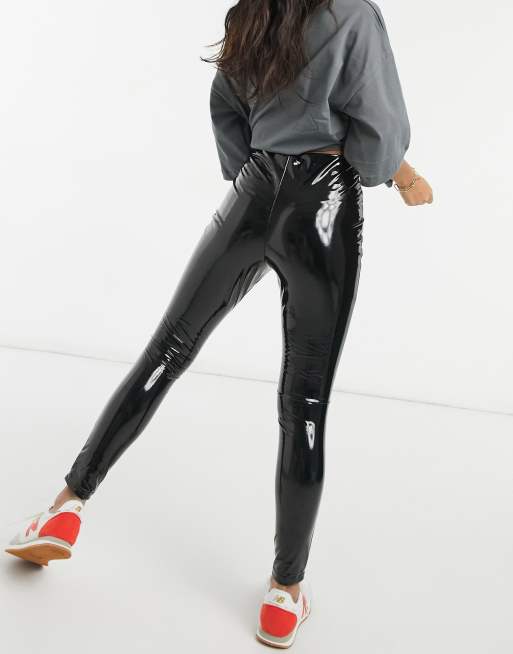 New Look Tall vinyl leggings in black