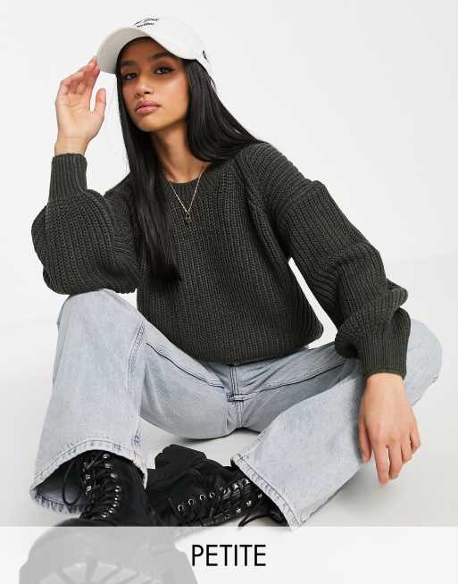 New Look Petite volume sleeve jumper in dark grey