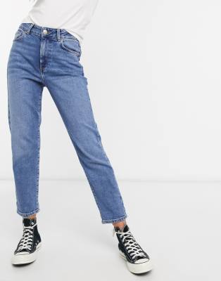 petite mid blue mom jeans