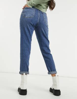 petite mid blue mom jeans