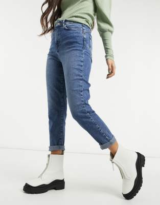 petite mid blue mom jeans