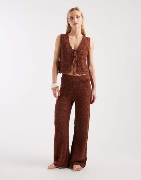 New Look Petite wave stitch trousers & waistcoat co-ord in rust - view 1