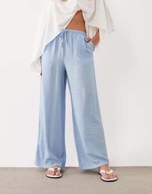 Weit geschnittene Hose in Blau mit Knitterstruktur Blau 36