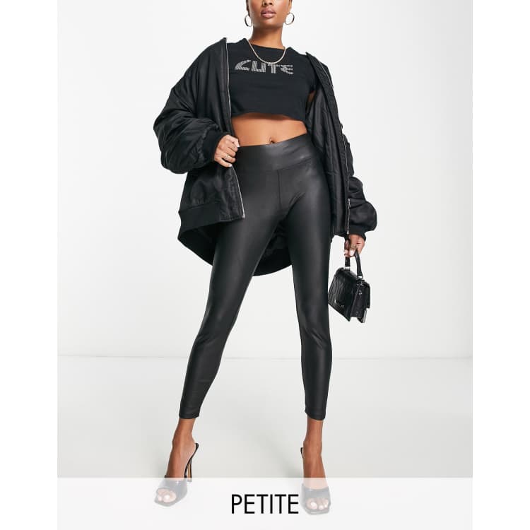 Petite Zip Up Wet Look Leggings