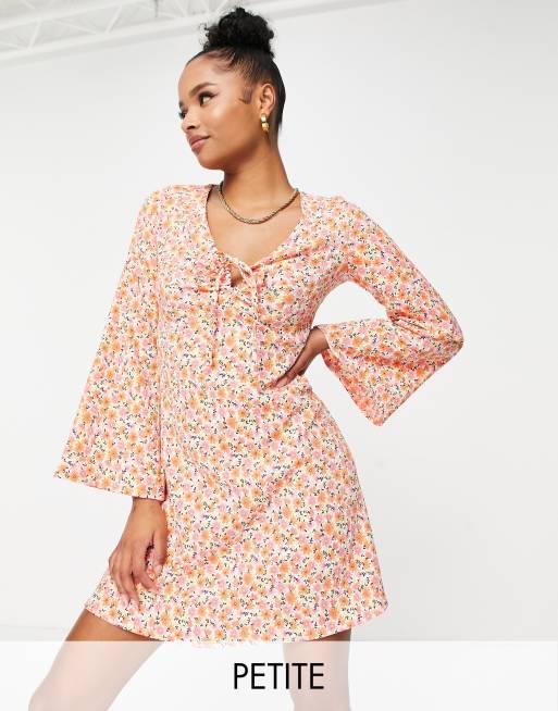 New Look Petite – Wiązana z przodu sukienka mini w kolorze pomarańczowym w kwiaty