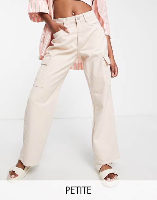 New Look Petite wide leg cargo jeans in ecru ASOS