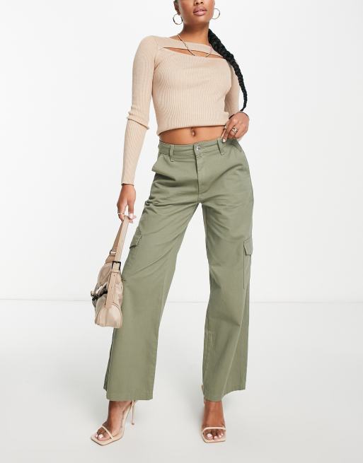 New Look Petite wide leg cargo trousers in khaki ASOS