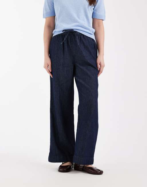 New Look Petite wide leg chambray denim pants in indigo, 3 of 5