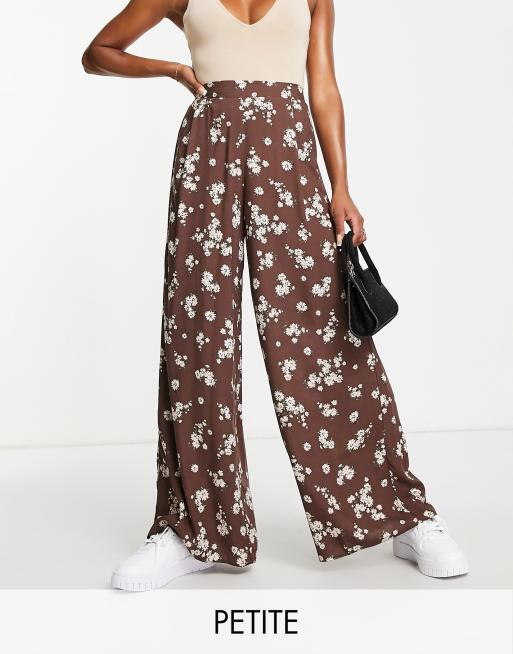 New Look Petite wide leg pants in brown floral ASOS