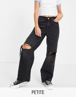 New Look Petite Wide Leg Ripped Dad Jean In Black | ModeSens