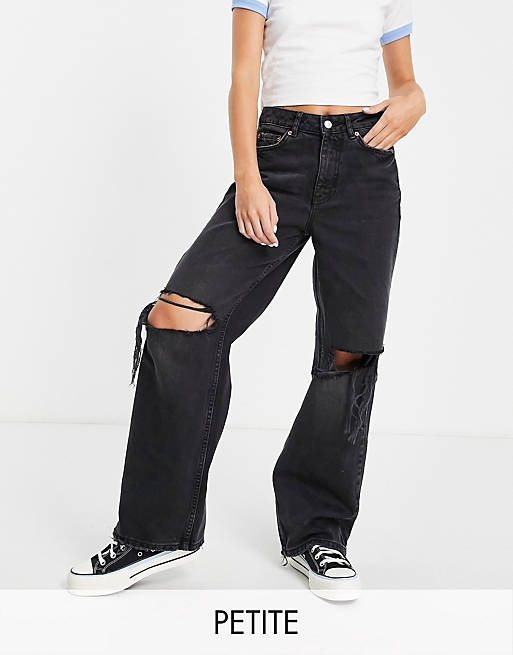 Jeans New Look Petite wide leg rip jean in black 