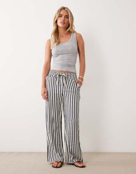 New Look Petite wide leg stripe trousers in blue - view 1