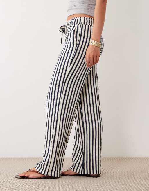 New Look Petite wide leg stripe trousers in blue, 2 of 5
