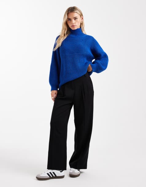 New Look Petite wide leg trousers in black