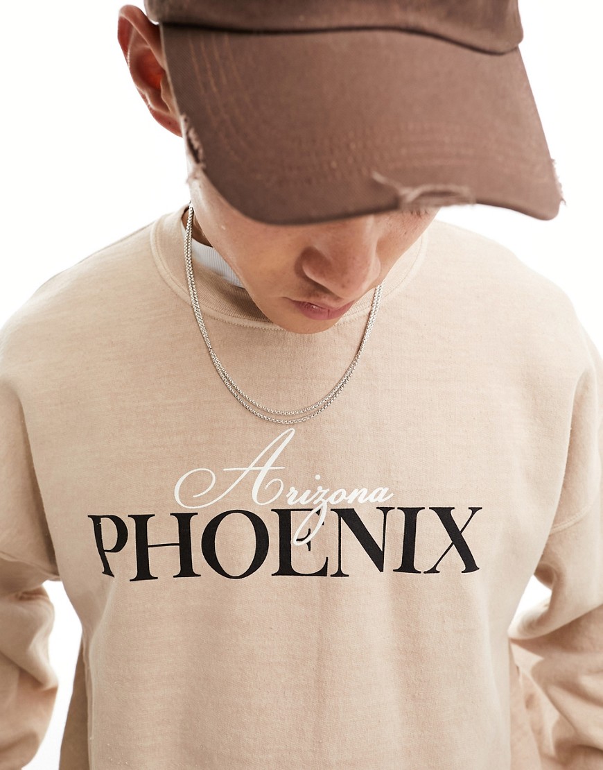 New Look Phoenix print sweatshirt in stone-Neutral
