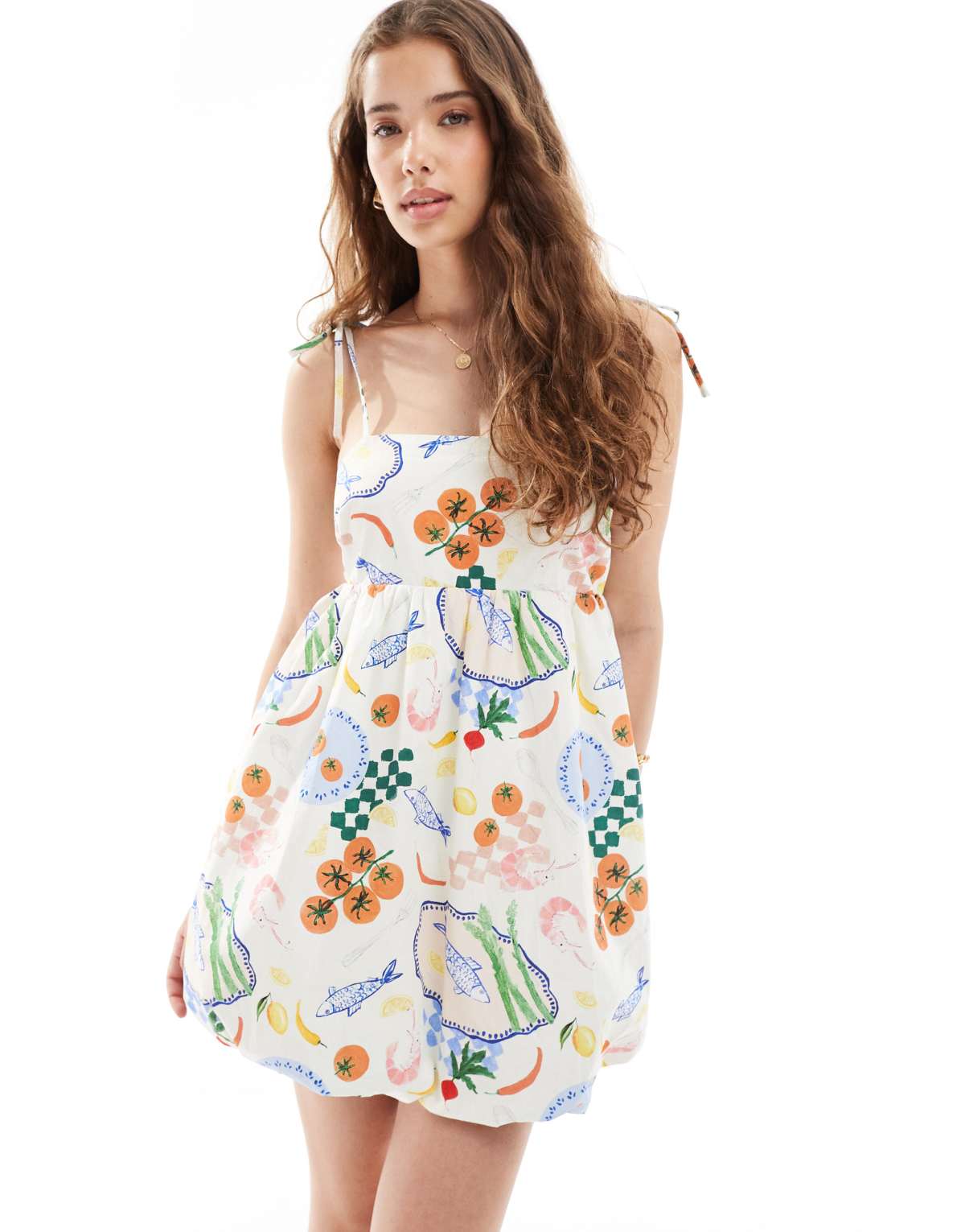 New Look picnic puffball mini dress in white pattern