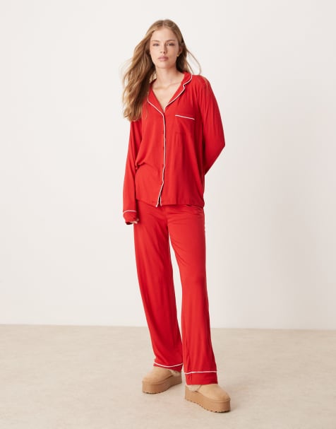 New Look - Pigiama a maniche lunghe rosso - view 1