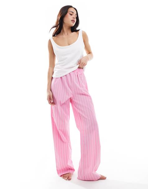 New Look - Pigiama rosa a righe con canotta e pantaloni a fondo ampio stile boxer - view 1
