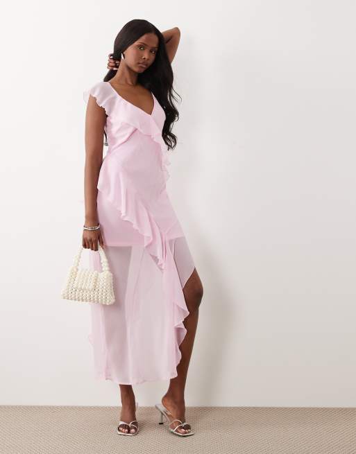 New Look - Pink asymmetrisk midikjole i chiffon, 2 af 4