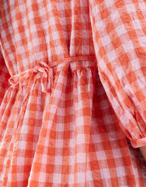 New Look - Pink smock-midikjole med V-hals og gingham-tern, 3 af 4