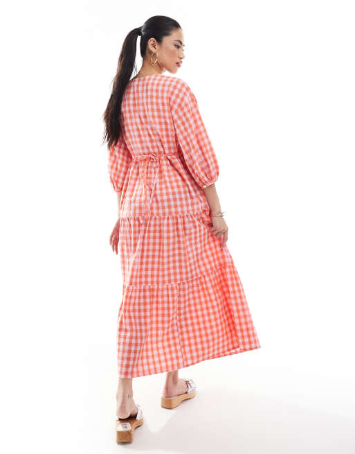 New Look - Pink smock-midikjole med V-hals og gingham-tern, 4 af 4