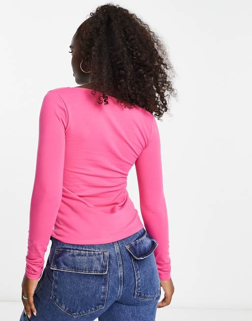 New Look - Pink top med dyb, rund hals og lange ærmer, 2 af 4