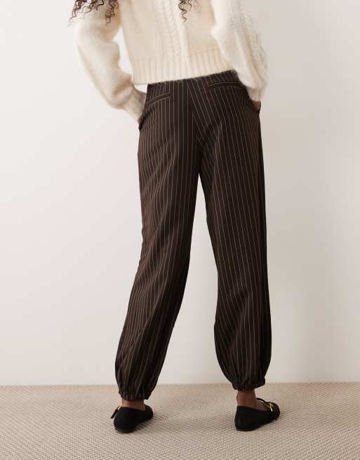 New Look pinstripe balloon pants in dark brown, 5 of 5