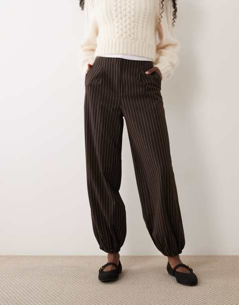 New Look pinstripe balloon trouser in dark brown - view 1