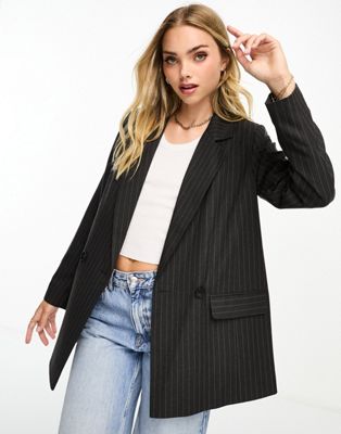 New Look pinstripe blazer in dark grey - ASOS Price Checker