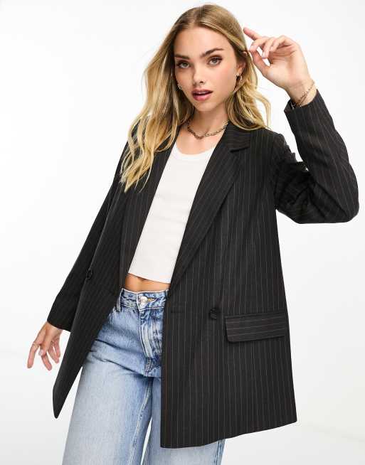 New Look pinstripe blazer in dark grey | ASOS