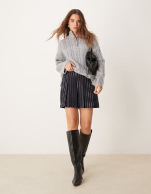 New Look New Look pinstripe box pleat mini skirt in navy