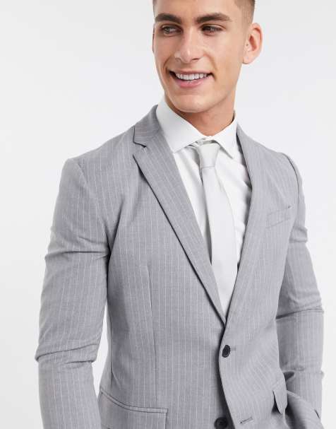 New Look pinstripe skinny suit jacket in grey - view 1