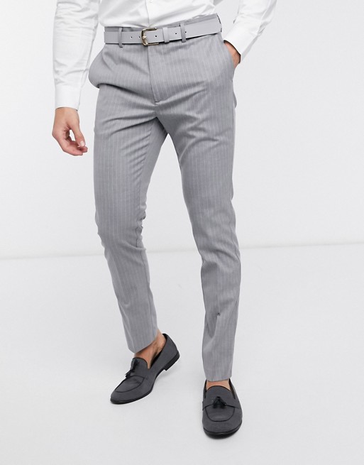 New Look pinstripe skinny suit trouser in grey