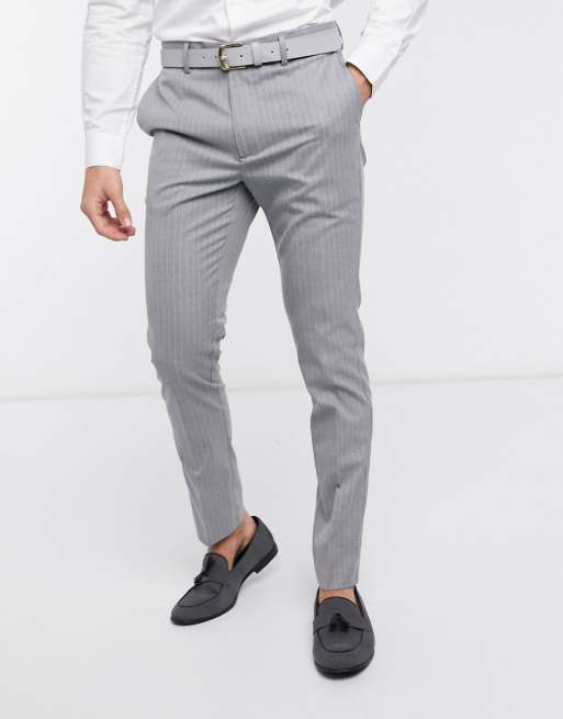 New Look pinstripe skinny suit trouser in grey | ASOS