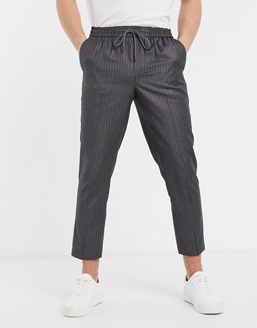 New Look pinstripe smart joggers in mid grey