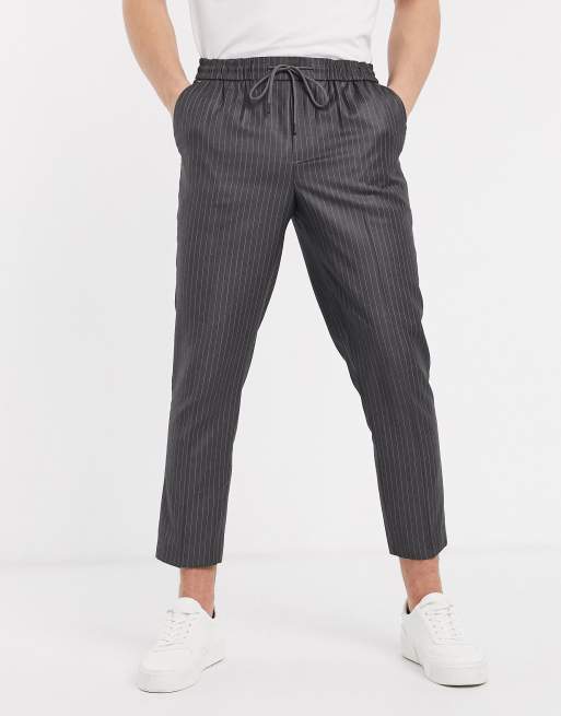 New Look pinstripe smart joggers in mid grey ASOS