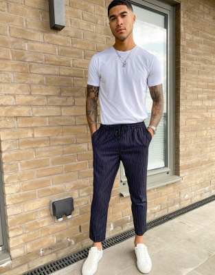 mens pinstripe smart joggers