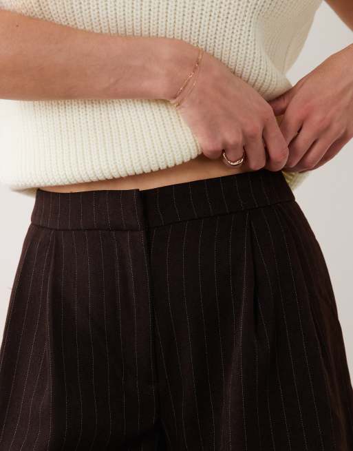 New Look pinstripe wide leg pant co-ord in brown, 3 of 5