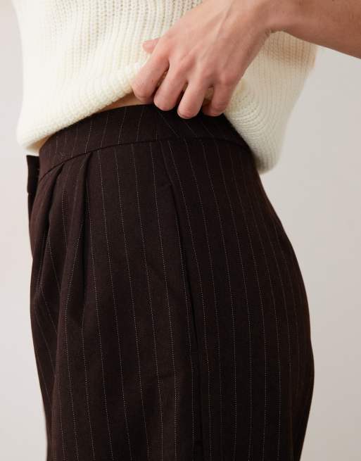 New Look pinstripe wide leg trouser co-ord in brown, 4 of 5