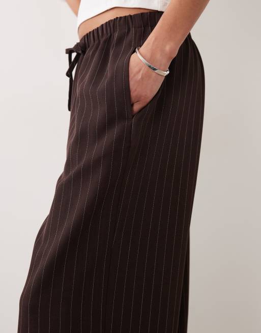 New Look pinstripe wide leg trouser in dark brown, 3 of 5
