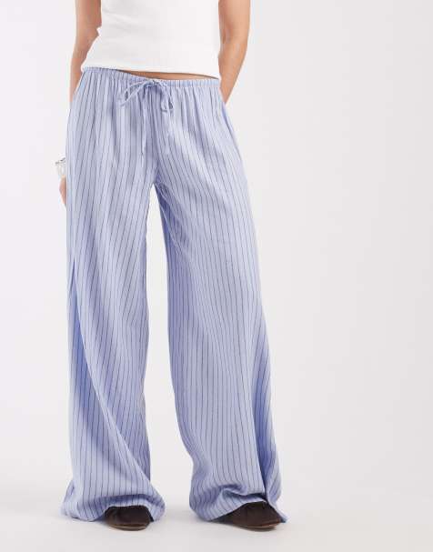New Look pinstripe wide leg trousers in blue - view 1