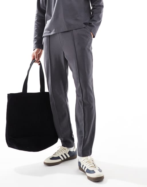 New Look pintuck jersey pants in dark grey (part of a set), 4 of 5